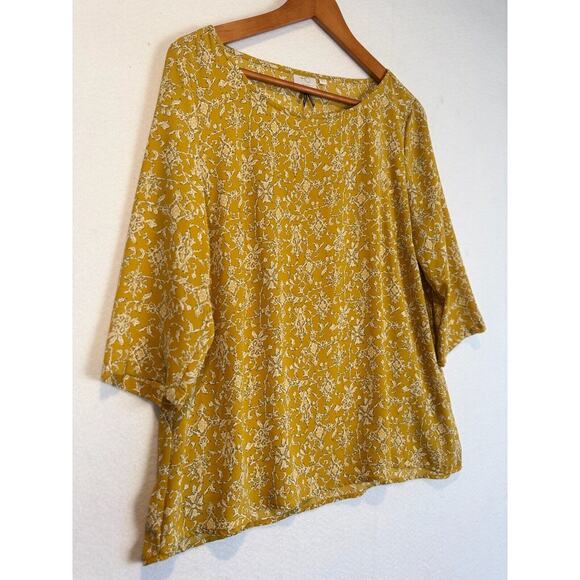 HD in Paris Floral Blouse Top Anthropologie Yellow Size 12 US 3/4 Sleeve - Picture 3 of 8